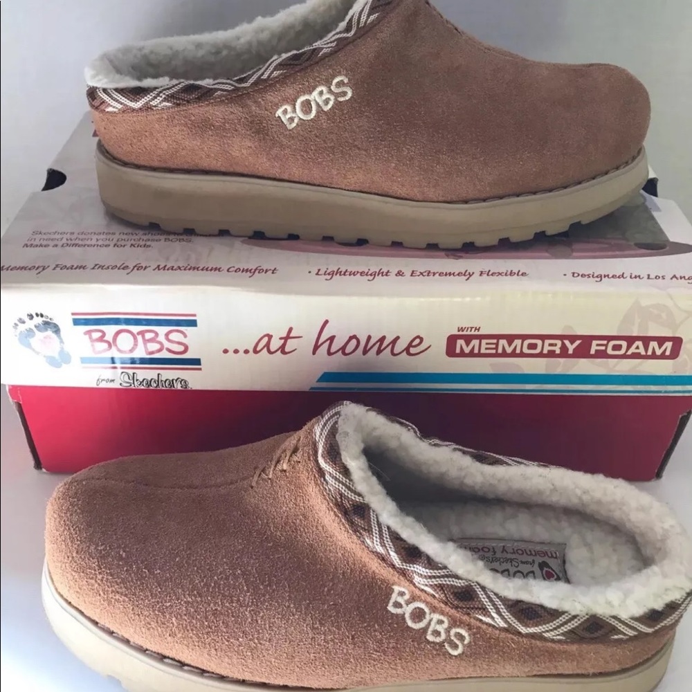 New Bobs Sketchers Women Leather Winter Indoor Slippers  Tribal Brown 5